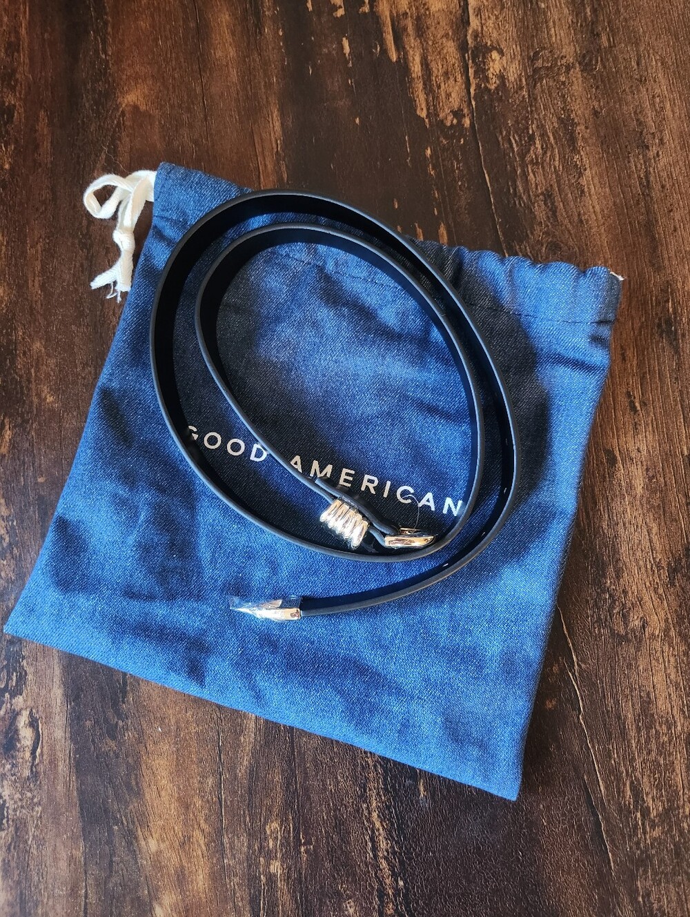 Good American Vegan Leather Skinny Belt Black L/XL NWOT